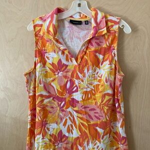 Rafaella NWOT Women's Size XL Sleeveless Tropical Blouse - Orange, Pink, Yellow
